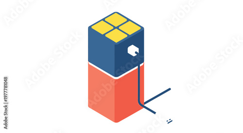 Isometric Illustration of a Modern Power Bank or Modular Battery Charging with USB Cable