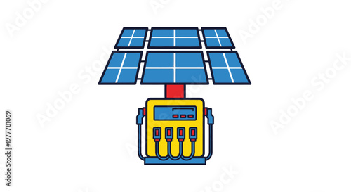 Solar Powered EV Charging Station Vector Illustration, Renewable Energy Electric Vehicle Infrastructure Icon on White Background