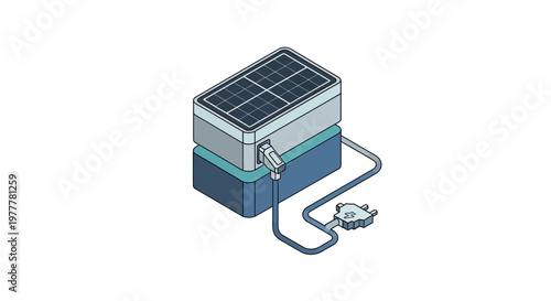 Isometric Portable Solar Power Station Illustration - Green Energy and Renewable Battery Storage Concept on White Background