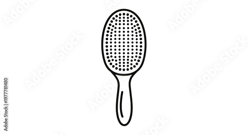 Black line art illustration of an oval hairbrush with a handle