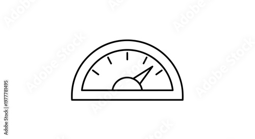 Black and white outline icon of a semi-circular gauge with a needle pointing to the right
