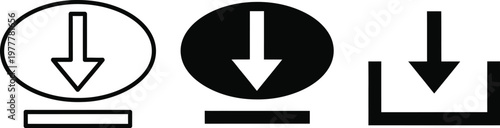 Download icons three variations of a downward pointing arrow symbol