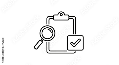 Clipboard with magnifying glass and checkmark