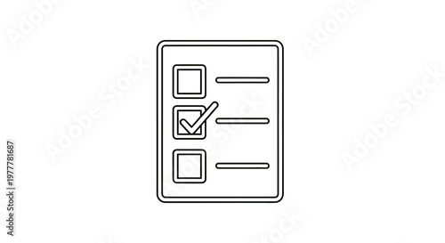 A black outline of a checklist on a white background, with one item checked