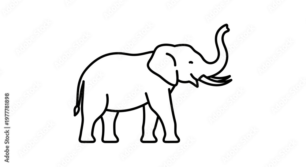 Fototapeta premium Stylized line art of an elephant with trunk raised