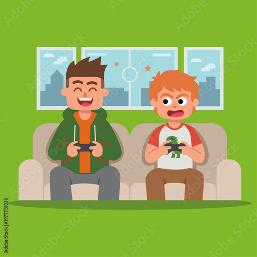 Little kids brothers riding bicycle at park cartoon vector illustration siblings day outdoor activity concept isolated flat vector