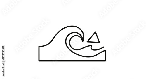 Stylized black line art of a breaking wave and a simple triangle