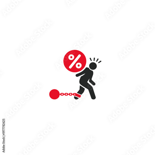 Silhouette of Person Carrying Heavy Interest Rate Icon with Shackle and Chain