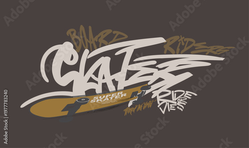 freestyle skateboard graffiti, skateboard in minimalistic style with grunge vintage, graphics graffity sports, urban typography street art graffiti slogan, t shirt graphics print vintage.eps
