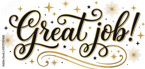 Great job! - Celebratory and motivational message with glittering stars and swirls