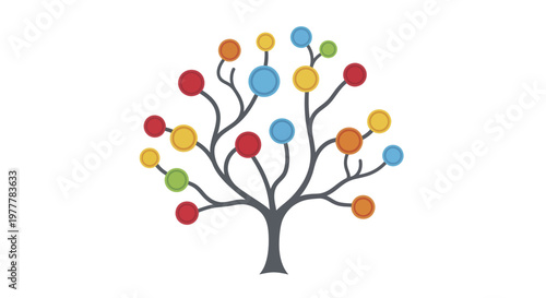 Colorful Abstract Tree with Vibrant Circles Representing Growth and Diversity.