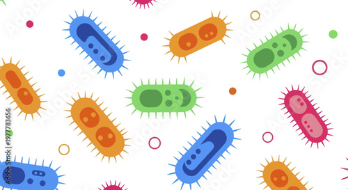 Colorful Microscopic Bacteria Cells Illustration.