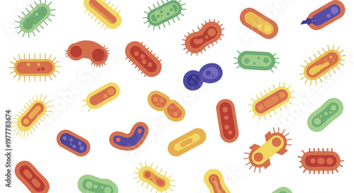 Diverse Collection of Colorful Bacteria Microorganisms Scientific Illustration.