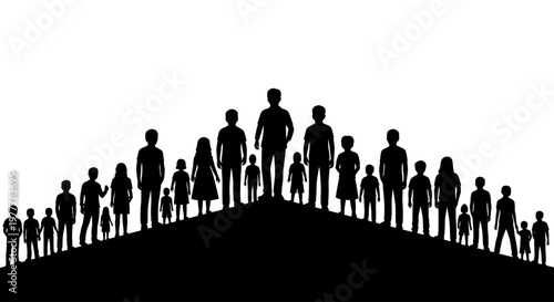 Diverse group of people silhouetted against a bright sky.