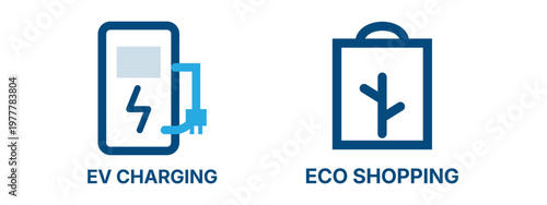 Ev charging and eco shopping icons sustainable living and electric vehicle support
