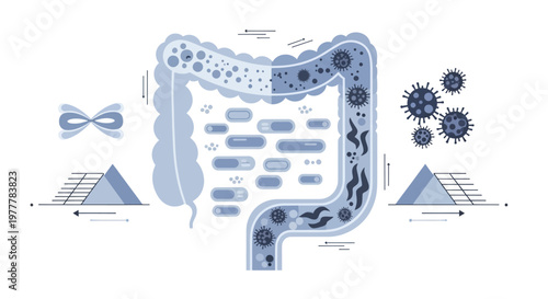 Human Gut Microbiome and Intestinal Flora Illustration.