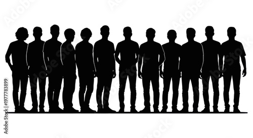 Silhouette of a Diverse Group of Men Standing Together in Unity.