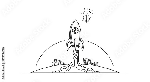 Rocket Ship Launching into Sky.