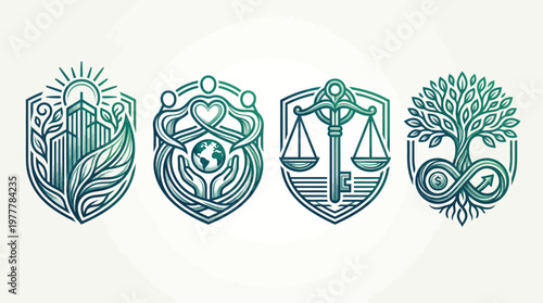 ESG Environmental Social and Corporate Governance Logo Badge Set, Sustainability and CSR Line Art Vector