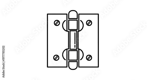 Stylized black outline of a door hinge with two plates and a pin