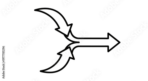 Photos Simple black and white graphic of two curved arrows merging into one