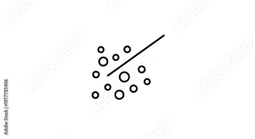 Scattered circles intersected by a diagonal line on a white background
