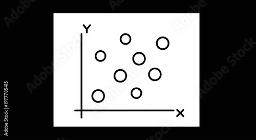 A scatter plot with scattered circles on an x-y axis