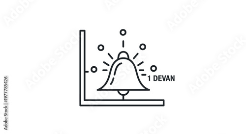 Icon of a bell, ringing, with radiating lines and circles on a white background