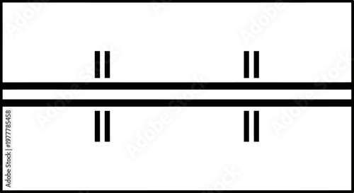 Minimalist graphic with two horizontal bars dividing white space with vertical dash pairs