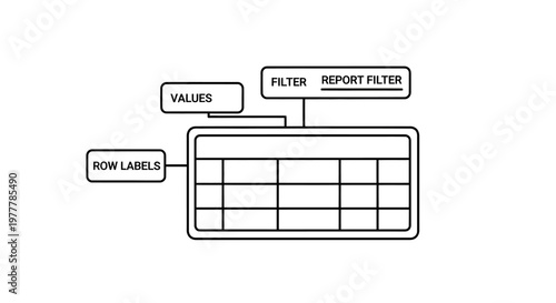 Diagram showing data fields connected to a table structure with filters