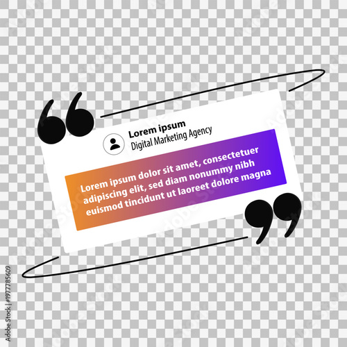 Testimonial quote box template with gradient background and quotation marks