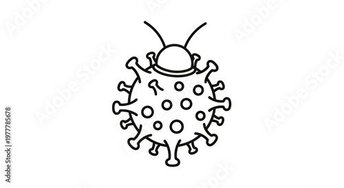 Simplified black line illustration of a virus-like sphere with protruding spikes and circular dots