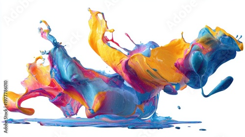 Abstract artistic paint splash with vivid color gradients, isolated on white background