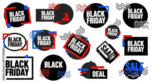 Black Friday Sale Labels and Badges - Graphic Design Elements for Retail Promotions