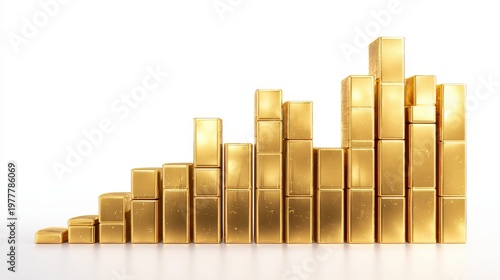 Abstract business growth concept with rising golden bars, isolated on white background