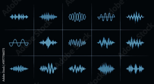 Sound Waveforms Collection: Diverse Audio Visualizations on Black Background