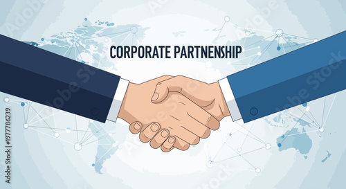Corporate Partnership Handshake Over World Map Background - Business Agreement