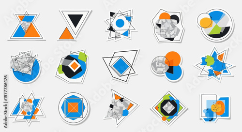 Geometric Shapes Stickers: Abstract Modern Design Elements with Textured Accents