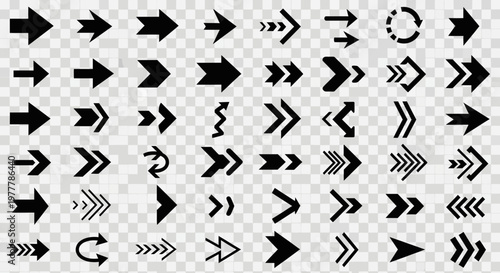 Collection of Black Arrows Icons on Transparent Background - Directional Symbols Set