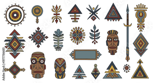 Collection of Ancient Tribal Art and Geometric Patterns.