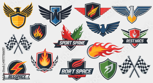 Racing Emblems and Logos: Flames, Eagles, Shields, Checkered Flags, Lightning Bolt