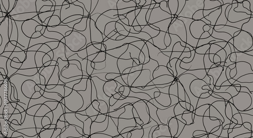 Abstract Gray Background with Black Scribble Lines and Geometric Grid Overlay