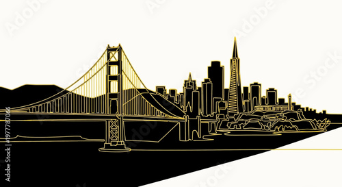 San Francisco Skyline Golden Gate Bridge Silhouette Landmark Cityscape