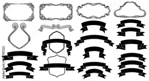 Vintage Decorative Frames and Banners Collection - Hand Drawn Elements