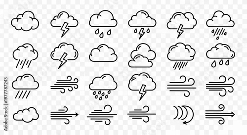 Weather Icons Collection: Clouds, Rain, Lightning, Wind Symbols