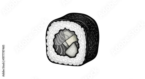 Delicious Sushi Roll with Salmon and Avocado, Japanese Cuisine, Isolated on White