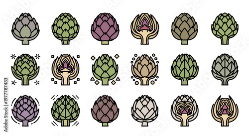 Artichoke Icons: Fresh Vegetable Illustrations, Healthy Food Graphics, and Organic Produce Icons