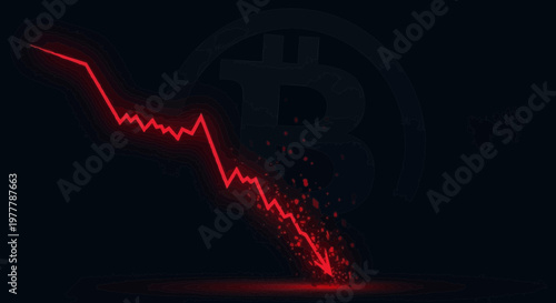 Bitcoin Cryptocurrency Crash, Falling Red Graph, Financial Crisis, Digital Money Loss
