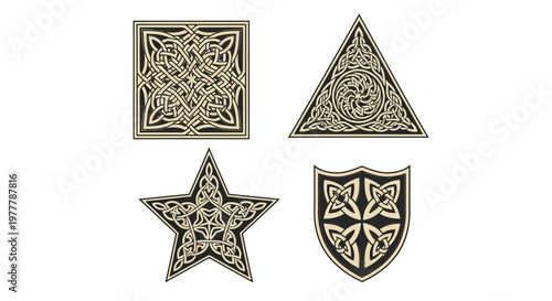 Celtic Knotwork Designs: Square, Triangle, Star, and Shield Shapes