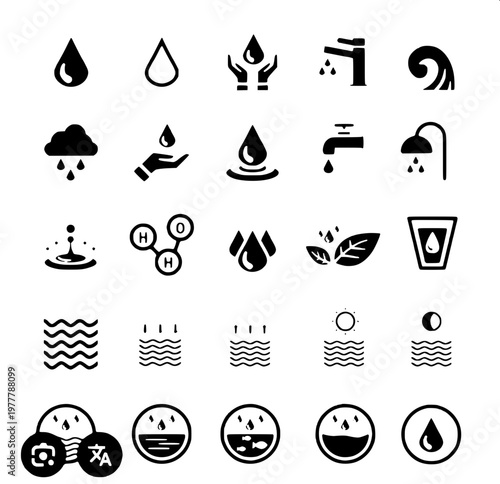 “Water slide schematic-style icons, various shapes and lengths, bold silhouette design for signage and infographics.”